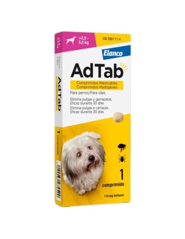 AdTab 112Mg Comp. Masticables Perros 2,5-5,5Kg, 1Cpd