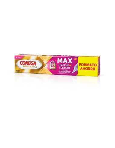 Corega Max Fijación + Confort Crema Fijadora para Prótesis Dentales, 70 gr