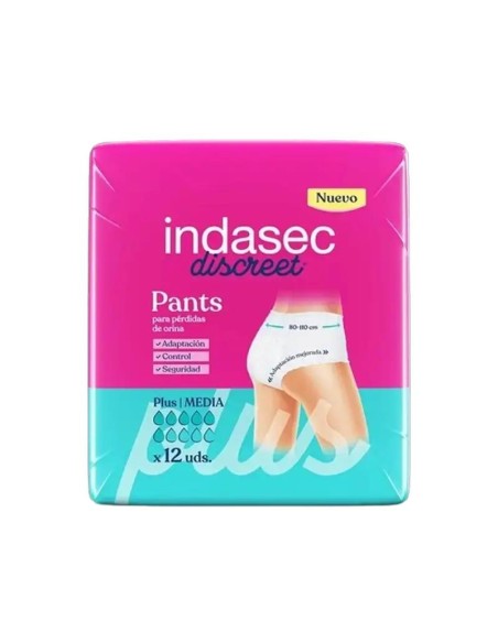 Indasec Discreet Pant Braguita Incontinencia Plus Talla Media, 12 unidades