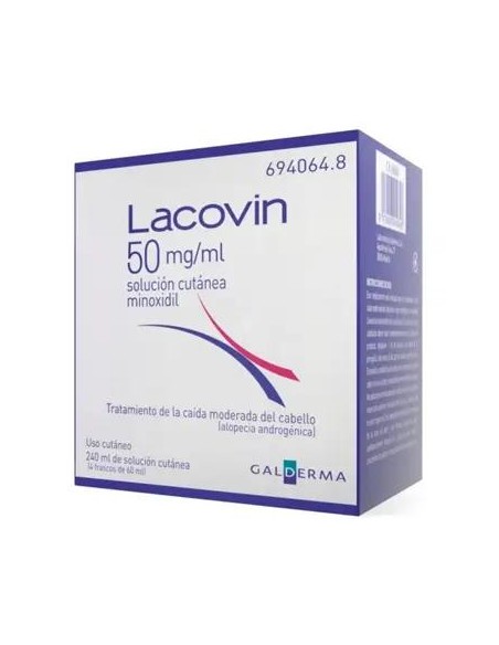 Lacovin 50 mg/ ml Minoxidil Solución Cutánea 4 Frascos x 60 ml Lacovin 50 mg/ ml Minoxidil Solución Cutánea 4 Frascos x 60 ml