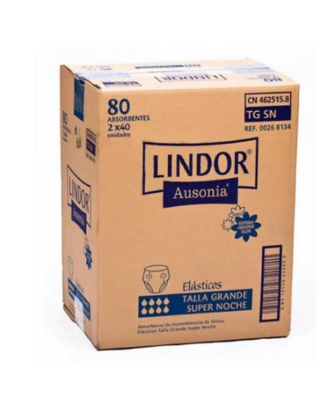 Lindor Pañales Elásticos Super Noche Talla L, 80 unidades
