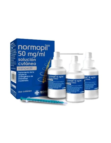 Minoxidil solución Cutánea, 3 Frascos 90 ml - Normopil 50 mg/ml