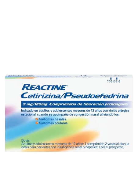 Reactine Cetirizina/Pseudoefedrina, 14 Comprimidos Reactine Cetirizina/Pseudoefedrina, 14 Comprimidos