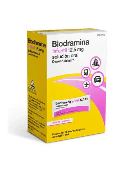 Biodramina Infantil Solución Oral 12.5 mg 12 Sticks