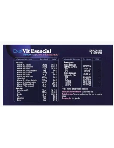 Exelvit Esencial Preconcepción y Embarazo, 30 Cápsulas