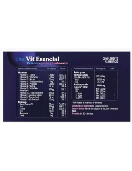 Exelvit Esencial Preconcepción y Embarazo, 30 Cápsulas