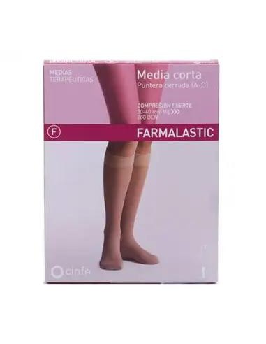 Farmalastic Media Corta Compresión Fuerte Puntera Cerrada, Talla Reina Plus, Unidad