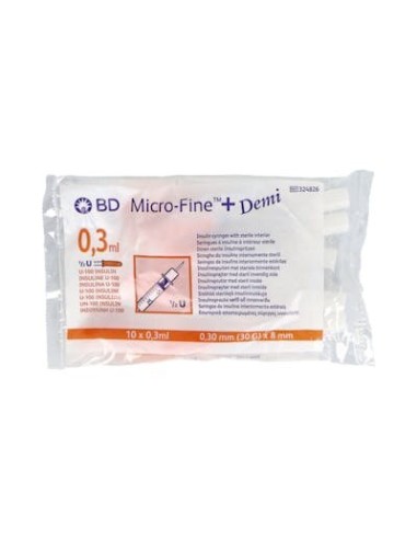 BD JERINGA INSUL MICROF 0,30X8 10U 0,3ML