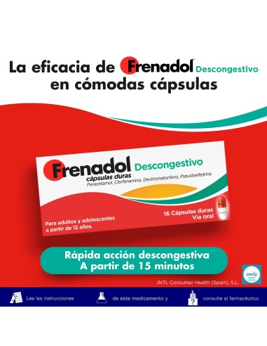 FRENADOL® Descongestivo Antigripal, Vía Oral, 16 cápsulas