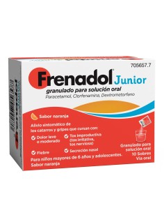 Frenadol Junior Antigripal, Alivio para niños, Sabor Naranja, Vía Oral, 10 sobres 2